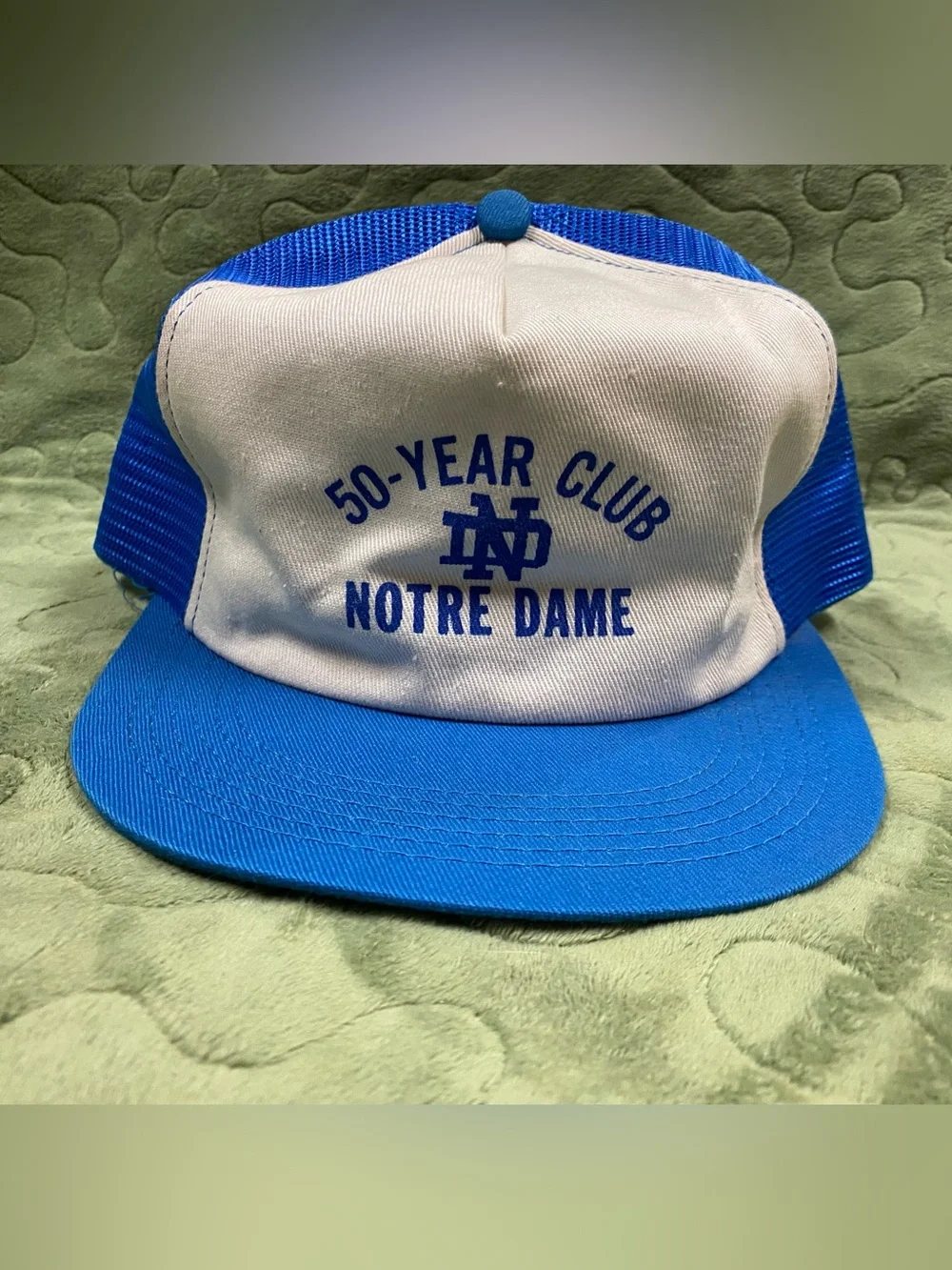 VTG 80s Notre Dame 50-Year Club, SnapBack Trucker Hat, Foam deterioration